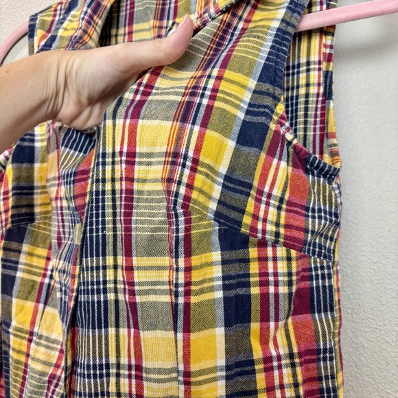 Vintage Access Plaid‎ Sleeveless Dress Button Front Yellow Red Blue XS/S - Picture 4 of 11